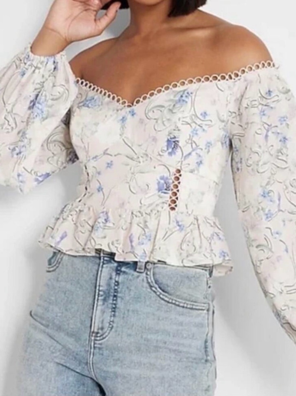 Express Floral Off The Shoulder Corset Peplum Top
